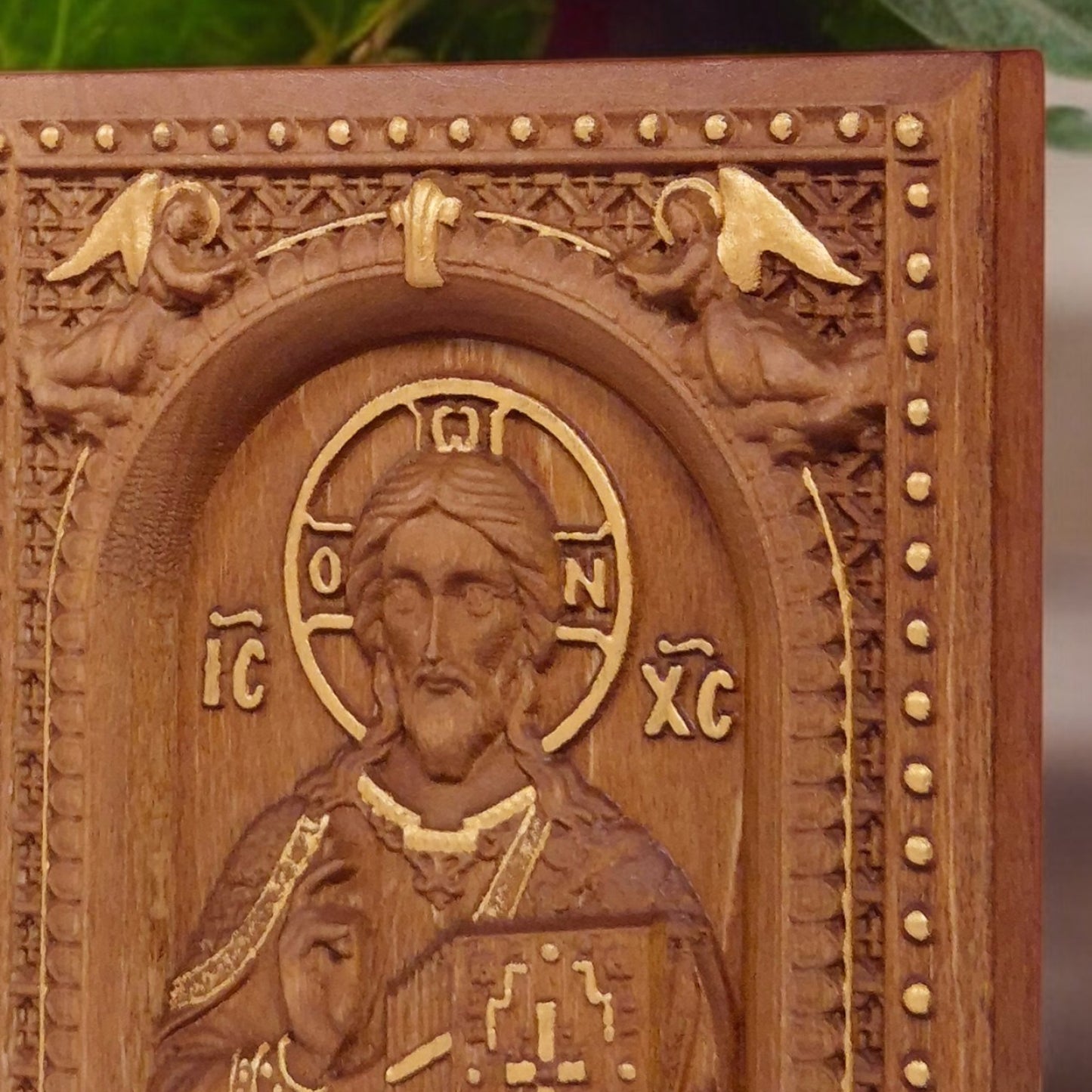 Christ and Mother of God Set Two Wooden Carved Handcrafted Christian Religious Icon. Byzantine Home Wall Art Decor Gift. Orthodox Greek Woodcarving Sculpture.