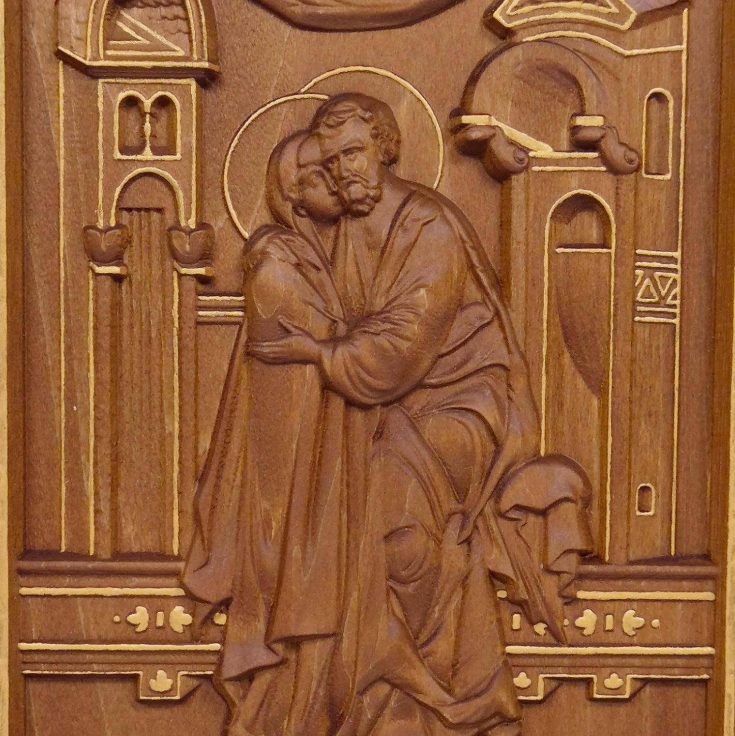 Saints Joachim and Anne Wooden Carved Handcrafted Christian Religious Icon. Byzantine Home Wall Art Decor Gift. Orthodox Greek Woodcarving Sculpture.