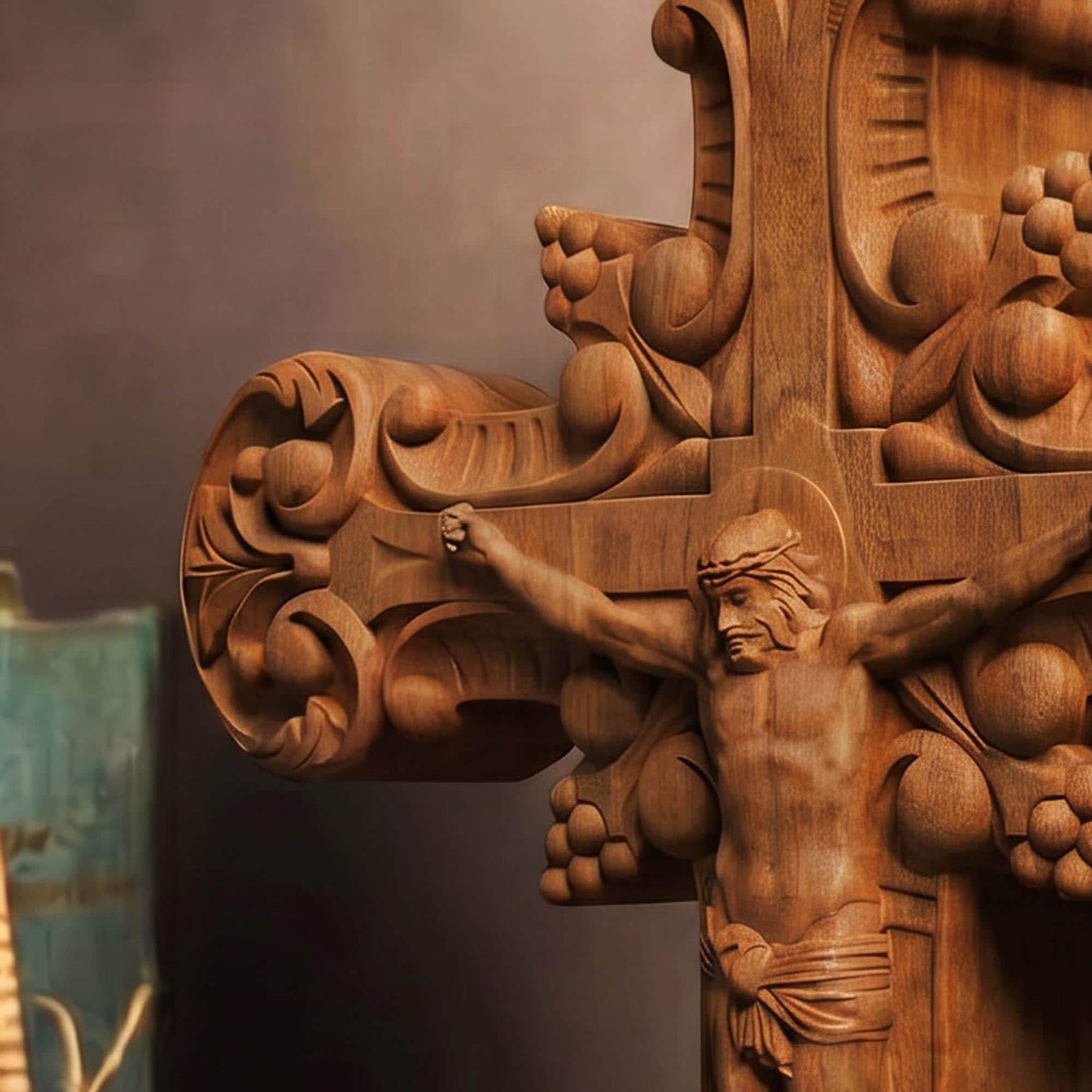 Hand Carved Cross No 7 | Wood Byzantine Greek Christian Wall Art Cretan Holy Carvings