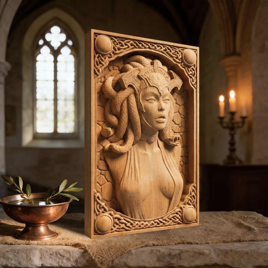 Wooden Medusa Carving | Framed Bas Relief | Sculptural Gift Idea