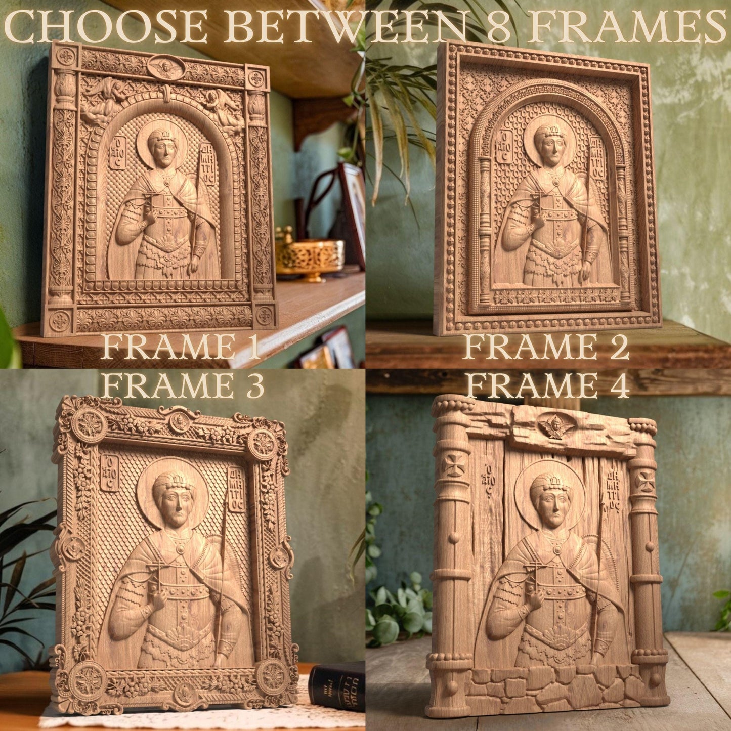 Saint Demetrius of Thessaloniki Wooden Carved Handcrafted Christian Religious Icon. Byzantine Home Wall Art Decor Gift. Orthodox Greek Woodcarving Sculpture.