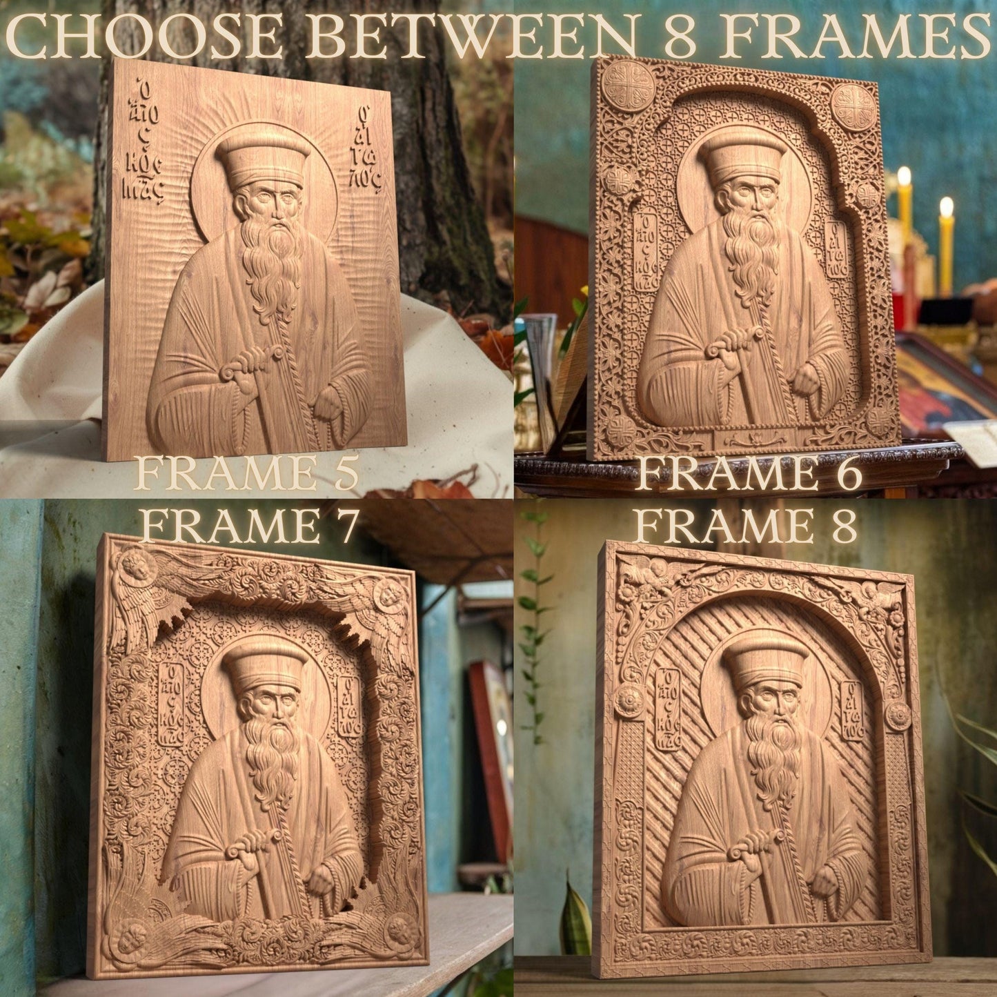 Saint Kosmas the Aetolian Wooden Carved Handcrafted Christian Religious Icon. Byzantine Home Wall Art Decor Gift. Orthodox Greek Woodcarving Sculpture.