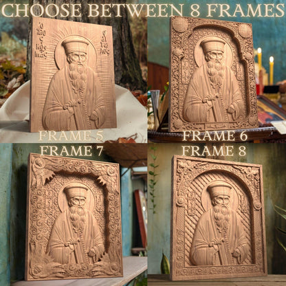 Saint Kosmas the Aetolian Wooden Carved Handcrafted Christian Religious Icon. Byzantine Home Wall Art Decor Gift. Orthodox Greek Woodcarving Sculpture.