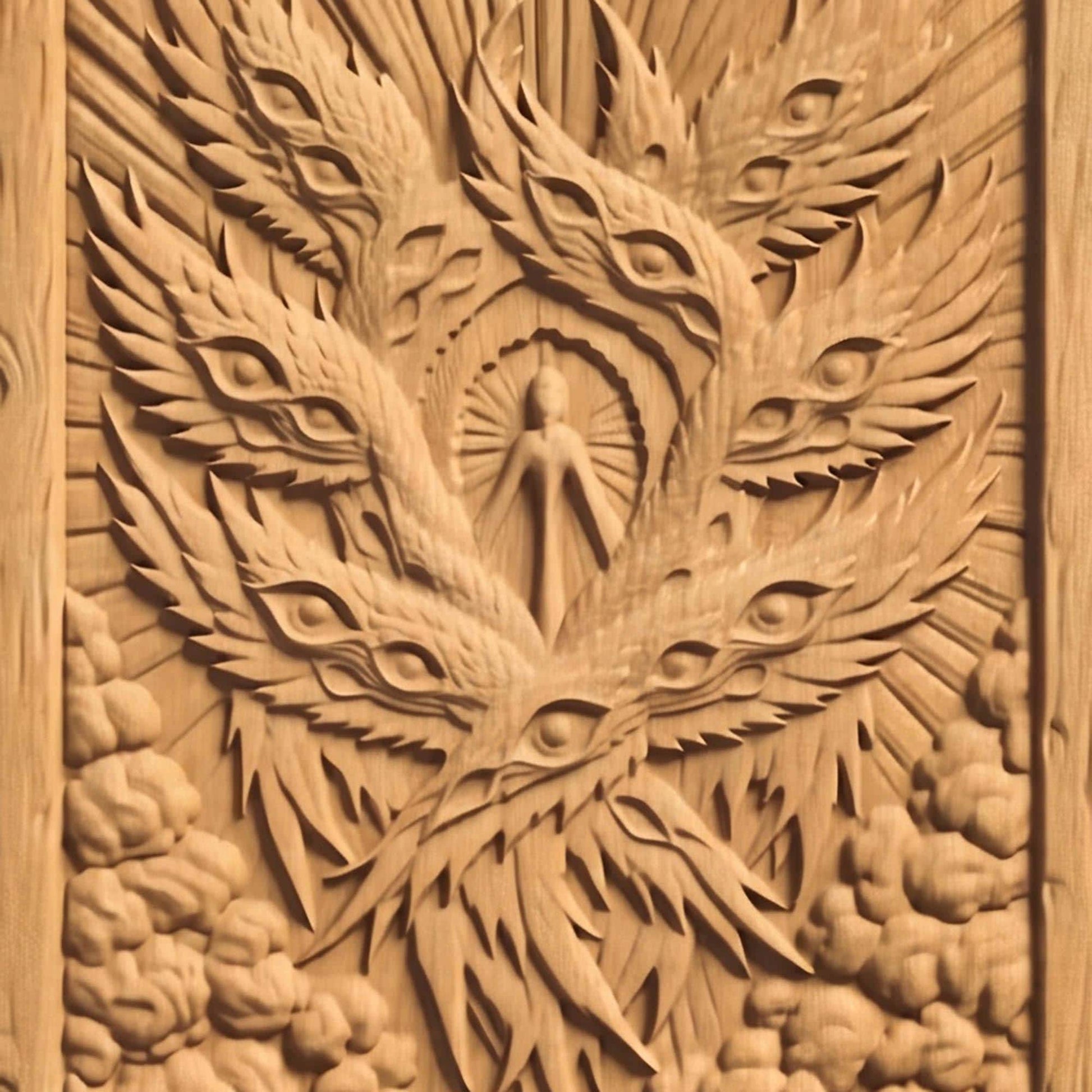 Seraphim Wooden Carved Handmade Christian Icon  Byzantine Greek Orthodox Home Decor Cretan Holy Carvings