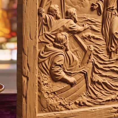 Jesus Christ Walks on Water Wooden Carved Handmade Christian Icon  Byzantine Greek Orthodox Home Decor Cretan Holy Carvings