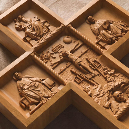 Hand Carved Cross No 13 | Wood Byzantine Greek Christian Wall Art Cretan Holy Carvings