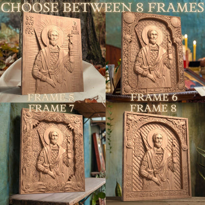 Saint Theodore Tyron Wooden Carved Handcrafted Christian Religious Icon. Byzantine Home Wall Art Decor Gift. Orthodox Greek Woodcarving Sculpture.