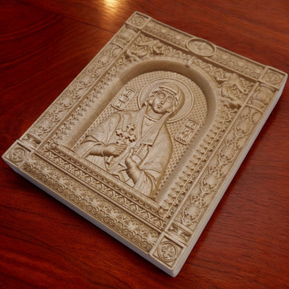 Saint Marina Wooden Carved Handcrafted Christian Religious Icon. Byzantine Home Wall Art Decor Gift. Orthodox Greek Woodcarving Sculpture.