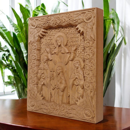 Saints Sophia Faith Hope Love Wooden Carved Handcrafted Christian Religious Icon. Byzantine Home Wall Art Decor Gift. Orthodox Greek Woodcarving Sculpture.