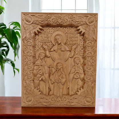 Saints Sophia Faith Hope Love Wooden Carved Handcrafted Christian Religious Icon. Byzantine Home Wall Art Decor Gift. Orthodox Greek Woodcarving Sculpture.