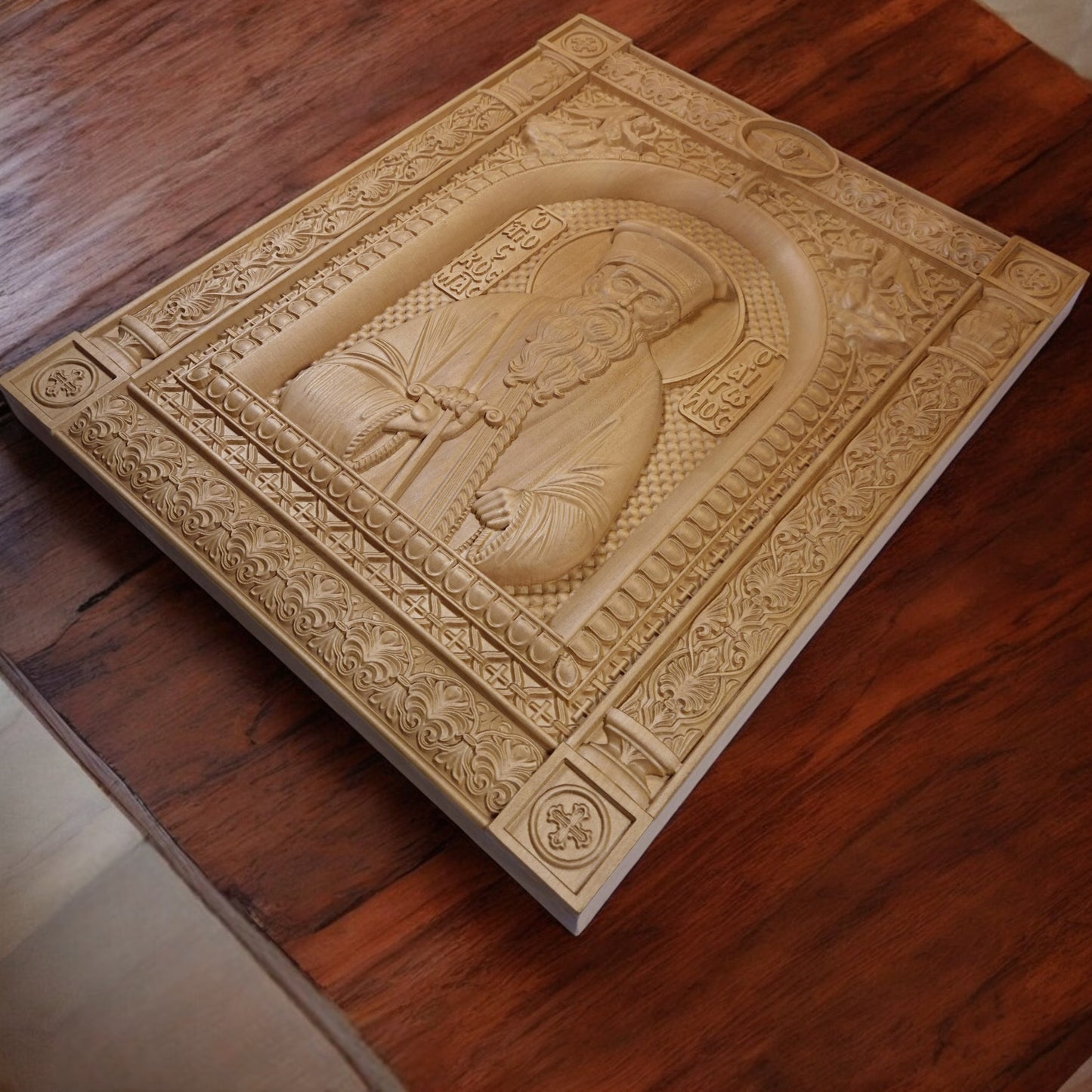 Saint Kosmas the Aetolian Wooden Carved Handcrafted Christian Religious Icon. Byzantine Home Wall Art Decor Gift. Orthodox Greek Woodcarving Sculpture.