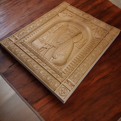 Saint Kosmas the Aetolian Wooden Carved Handcrafted Christian Religious Icon. Byzantine Home Wall Art Decor Gift. Orthodox Greek Woodcarving Sculpture.