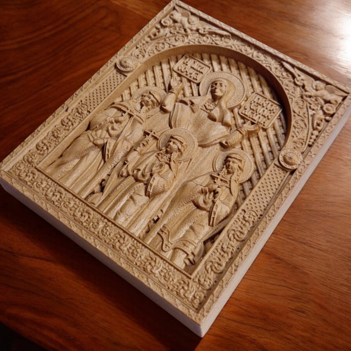 Saints Sophia Faith Hope Love Wooden Carved Handcrafted Christian Religious Icon. Byzantine Home Wall Art Decor Gift. Orthodox Greek Woodcarving Sculpture.