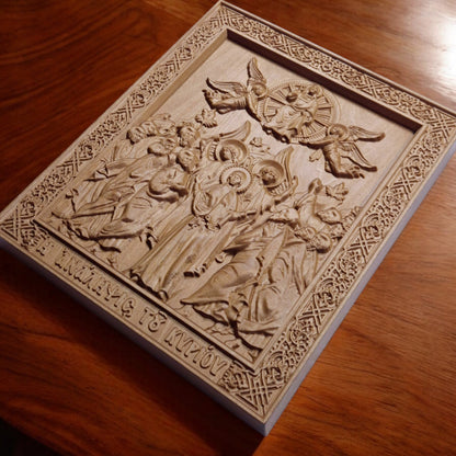 Ascension of Jesus Wooden Carved Handcrafted Christian Religious Icon. Byzantine Home Wall Art Decor Gift. Orthodox Greek Woodcarving Sculpture.