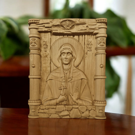 Saint Christina Wooden Carved Handcrafted Christian Religious Icon. Byzantine Home Wall Art Decor Gift. Orthodox Greek Woodcarving Sculpture.