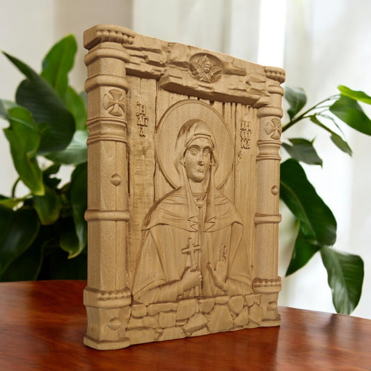 Saint Christina Wooden Carved Handcrafted Christian Religious Icon. Byzantine Home Wall Art Decor Gift. Orthodox Greek Woodcarving Sculpture.