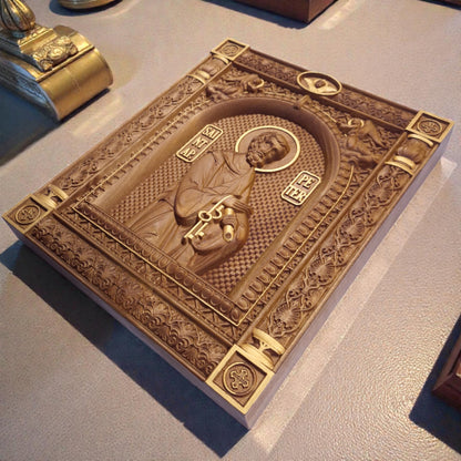 Saint Peter the Apostle Wooden Carved Handcrafted Christian Religious Icon. Byzantine Home Wall Art Decor Gift. Orthodox Greek Woodcarving Sculpture.