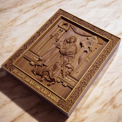 Saints Joachim and Anne Wooden Carved Handcrafted Christian Religious Icon. Byzantine Home Wall Art Decor Gift. Orthodox Greek Woodcarving Sculpture.