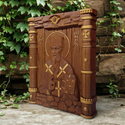 Saint Dionysios of Zakynthos Wooden Carved Handmade Christian Icon. Byzantine Greek Orthodox Home Decor.