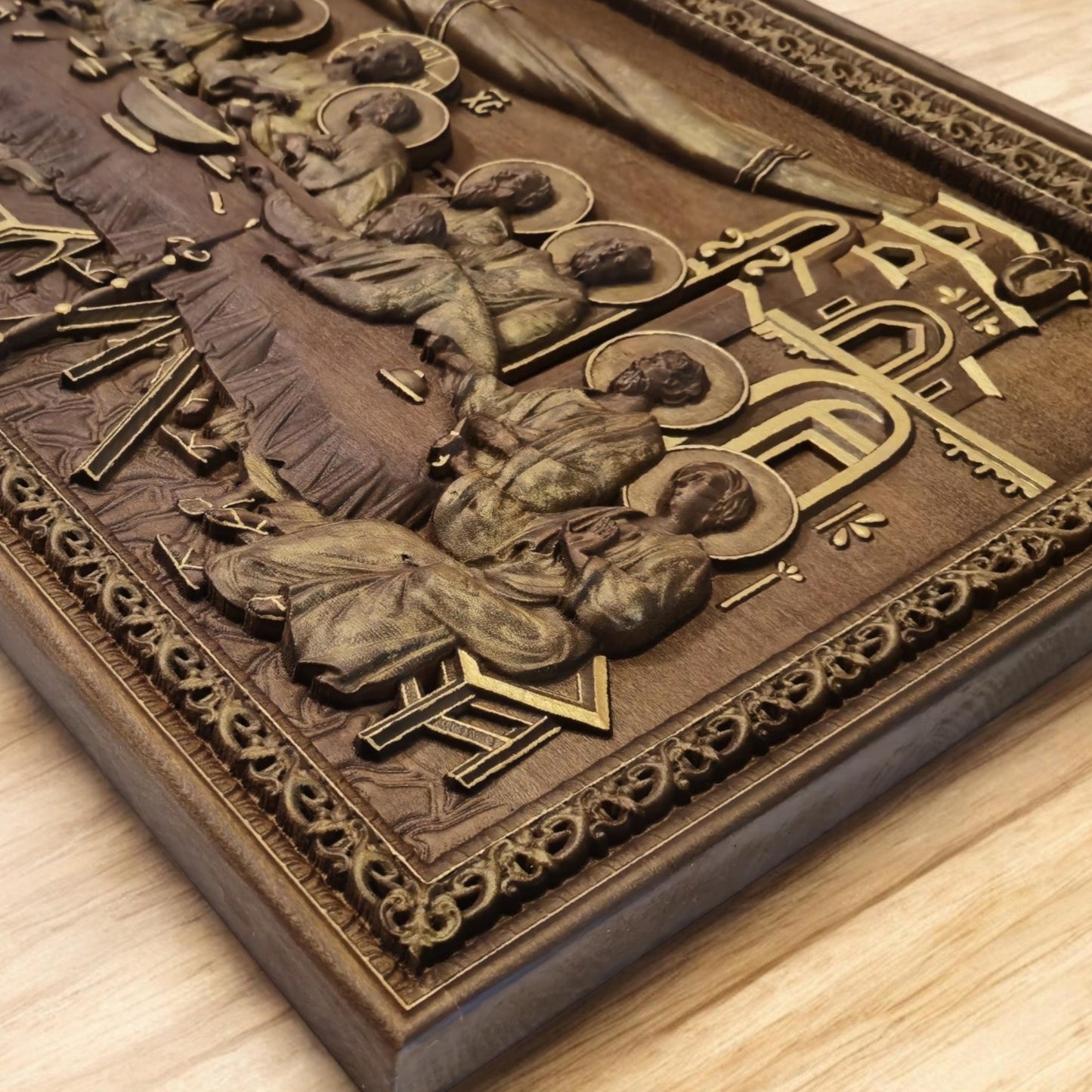 Last Supper Wooden Carved Handcrafted Christian Religious Icon. Byzantine Home Wall Art Decor Gift. Orthodox Greek Woodcarving Sculpture.