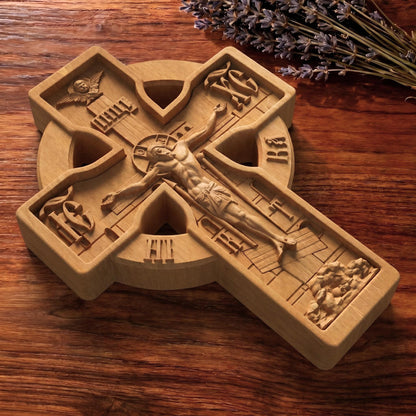 Hand Carved Cross No 16 | Wood Byzantine Greek Christian Wall Art
