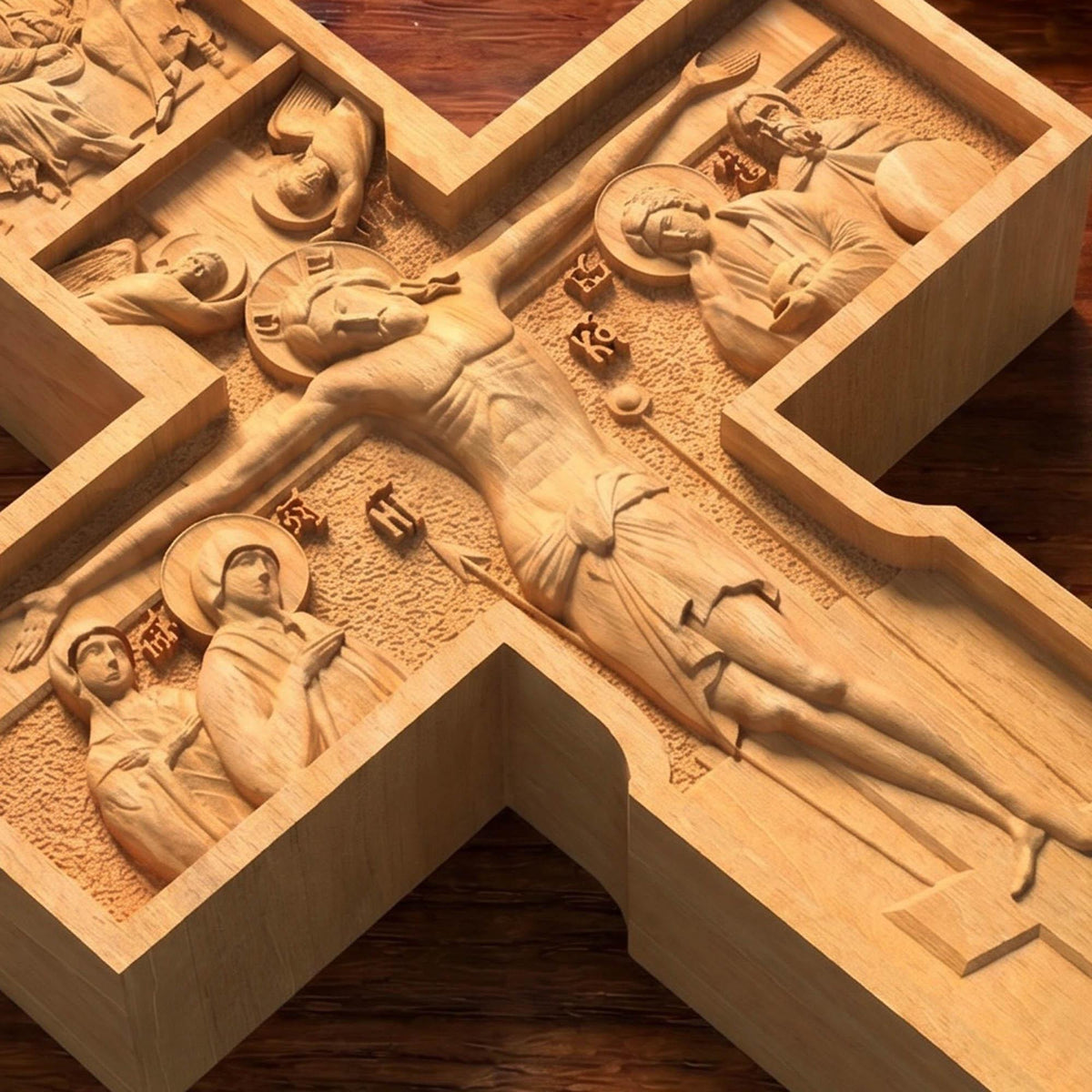 Hand Carved Cross No 10 | Wood Byzantine Greek Christian Wall Art