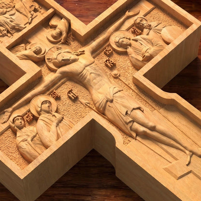 Hand Carved Cross No 10 | Wood Byzantine Greek Christian Wall Art