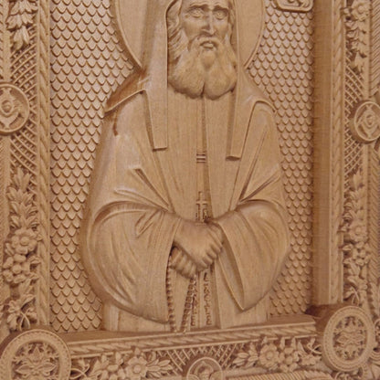 Saint Paisios of Mount Athos Wooden Carved Handcrafted Christian Religious Icon. Byzantine Home Wall Art Decor Gift. Orthodox Greek Woodcarving Sculpture.