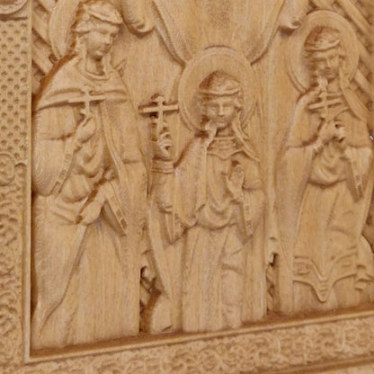 Saints Sophia Faith Hope Love Wooden Carved Handcrafted Christian Religious Icon. Byzantine Home Wall Art Decor Gift. Orthodox Greek Woodcarving Sculpture.