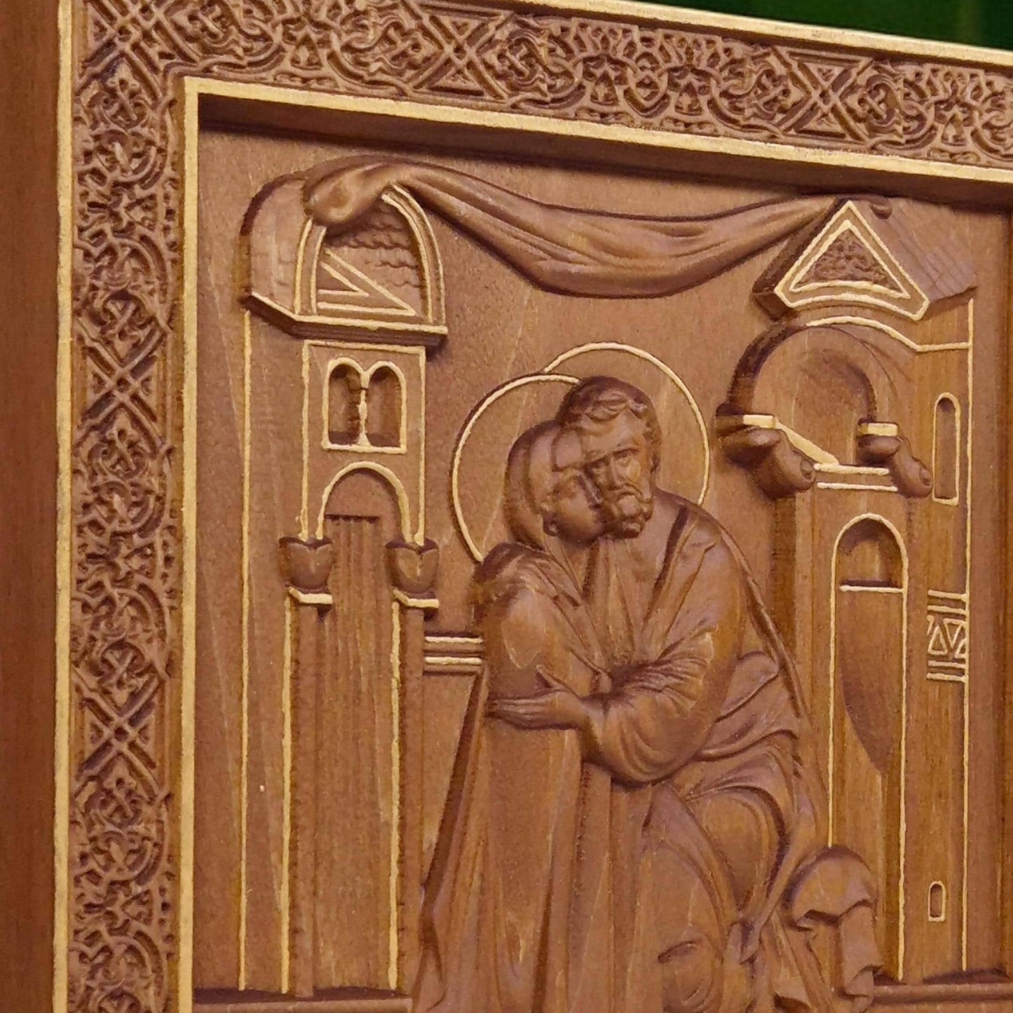 Saints Joachim and Anne Wooden Carved Handcrafted Christian Religious Icon. Byzantine Home Wall Art Decor Gift. Orthodox Greek Sculpture.