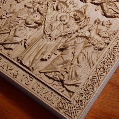 Ascension of Jesus Wooden Carved Handcrafted Christian Religious Icon. Byzantine Home Wall Art Decor Gift. Orthodox Greek Woodcarving Sculpture.