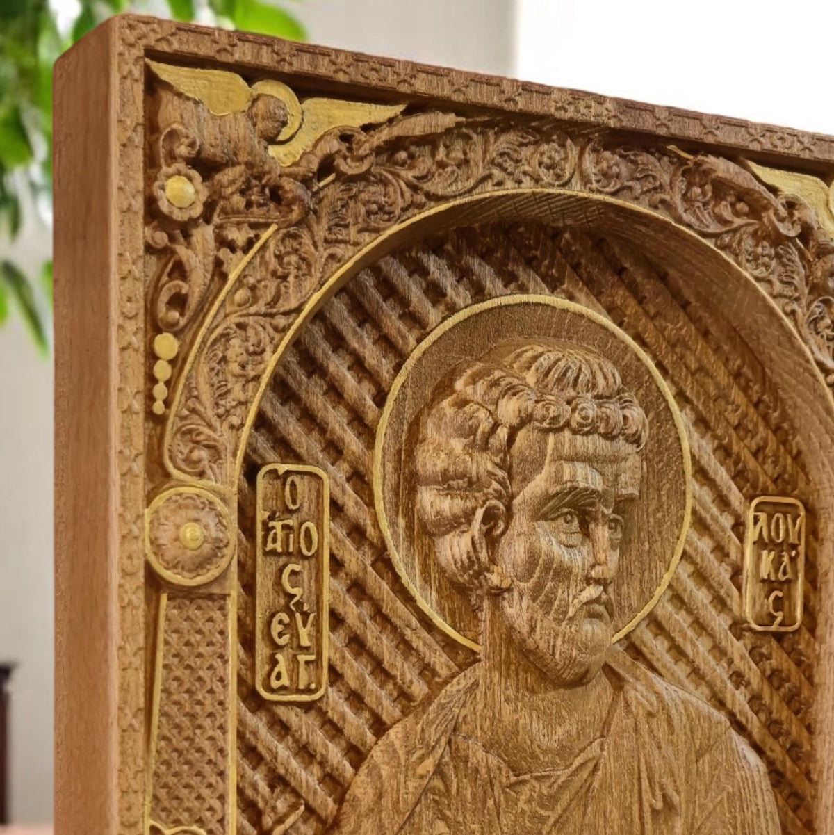 Luke the Evangelist Wooden Carved Handmade Christian Icon. Byzantine Greek Orthodox Home Art Decor.