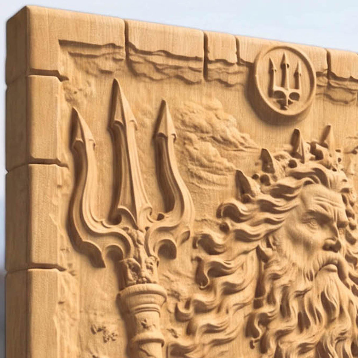 Poseidon God of Olympus from Ancient Greek Mythology 3D Wooden Bas Relief Panel Art Sculptural Gift Idea Cretan Holy Carvings