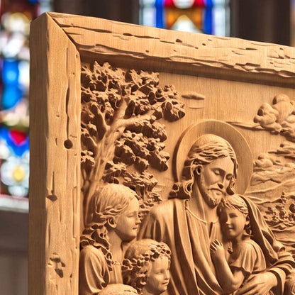 Jesus Christ Blessing the Children Wooden Carved Handmade Christian Icon  Byzantine Greek Orthodox Home Decor Cretan Holy Carvings
