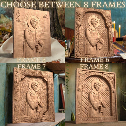 Saint Peter the Apostle Wooden Carved Handcrafted Christian Religious Icon. Byzantine Home Wall Art Decor Gift. Orthodox Greek Woodcarving Sculpture.