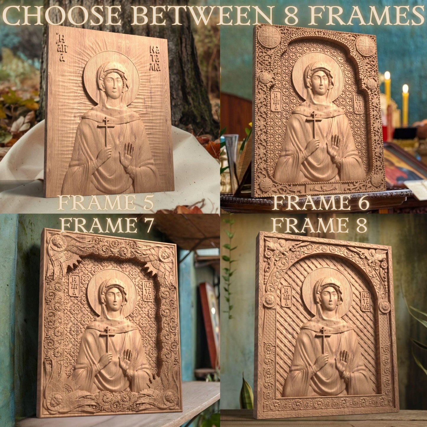 Saint Natalia of Moscow Wooden Carved Handmade Christian Icon. Byzantine Greek Orthodox Home Decor.