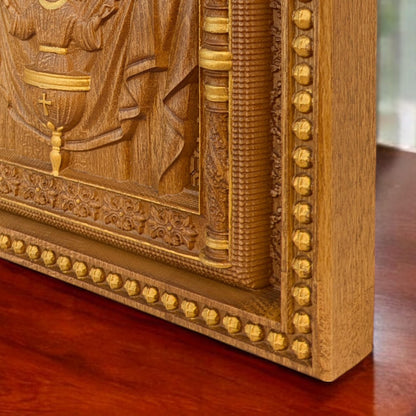 Virgin Mary Fountain of Life Wooden Carved Handcrafted Christian Religious Icon. Byzantine Home Wall Art Decor Gift. Orthodox Greek Woodcarving Sculpture.