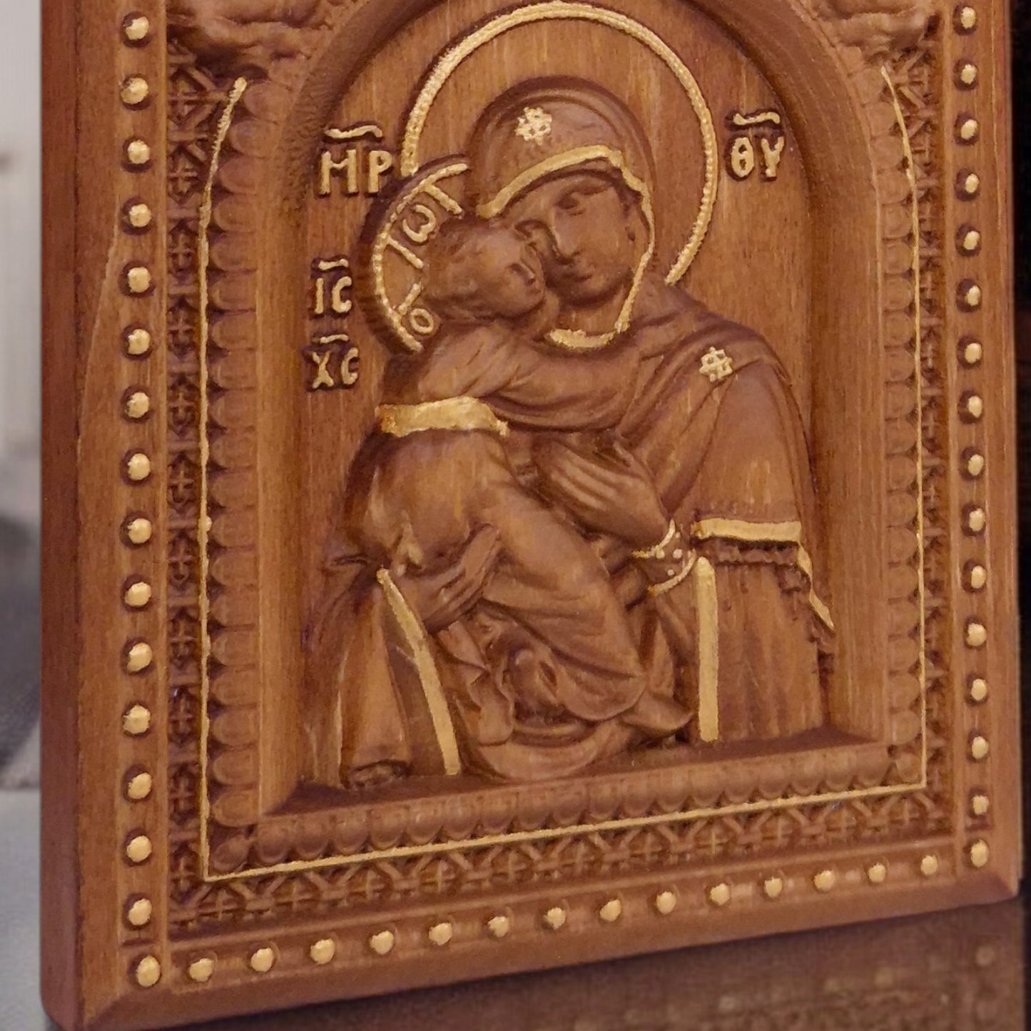 Christ and Mother of God Set Two Wooden Carved Handcrafted Christian Religious Icon. Byzantine Home Wall Art Decor Gift. Orthodox Greek Woodcarving Sculpture.