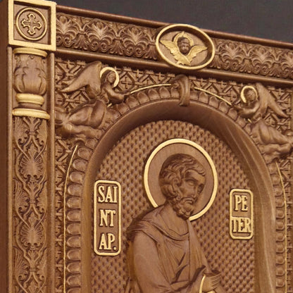 Saint Peter the Apostle Wooden Carved Handcrafted Christian Religious Icon. Byzantine Home Wall Art Decor Gift. Orthodox Greek Woodcarving Sculpture.
