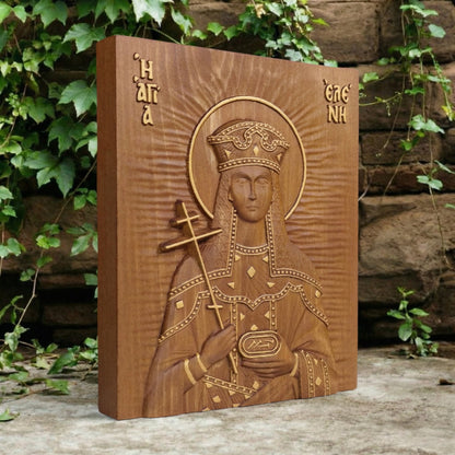 Saint Helena Wooden Carved Handcrafted Christian Religious Icon. Byzantine Home Wall Art Decor Gift. Orthodox Greek Woodcarving Sculpture.Wall Art Decor Gift. Orthodox Greek Woodcarving Sculpture.