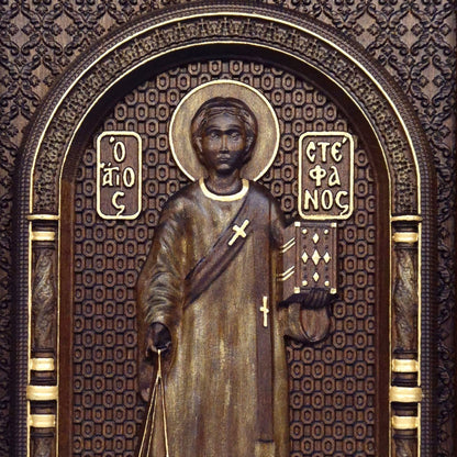 Saint Stephen Wooden Carved Handcrafted Christian Religious Icon. Byzantine Home Wall Art Decor Gift. Orthodox Greek Woodcarving Sculpture.