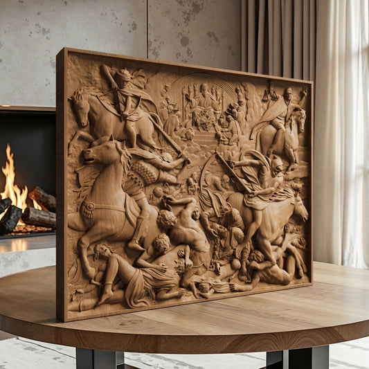The Four Riders of the Apocalypse Handmade Wooden Carving. Home Gift Wall Art Mythological Decor.