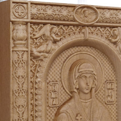 Saint Marina Wooden Carved Handcrafted Christian Religious Icon. Byzantine Home Wall Art Decor Gift. Orthodox Greek Woodcarving Sculpture.