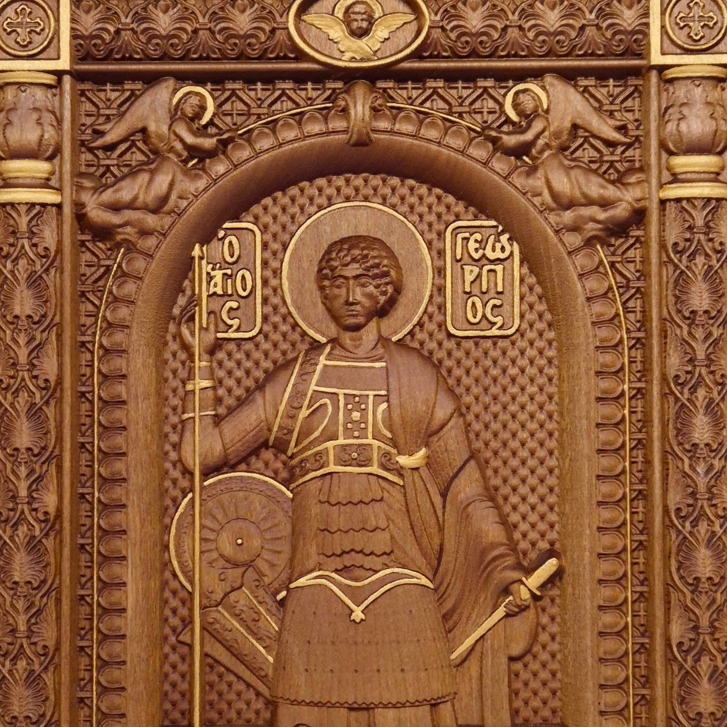 Saint George Wooden Carved Handcrafted Christian Religious Icon. Byzantine Home Wall Art Decor Gift. Orthodox Greek Woodcarving Sculpture.