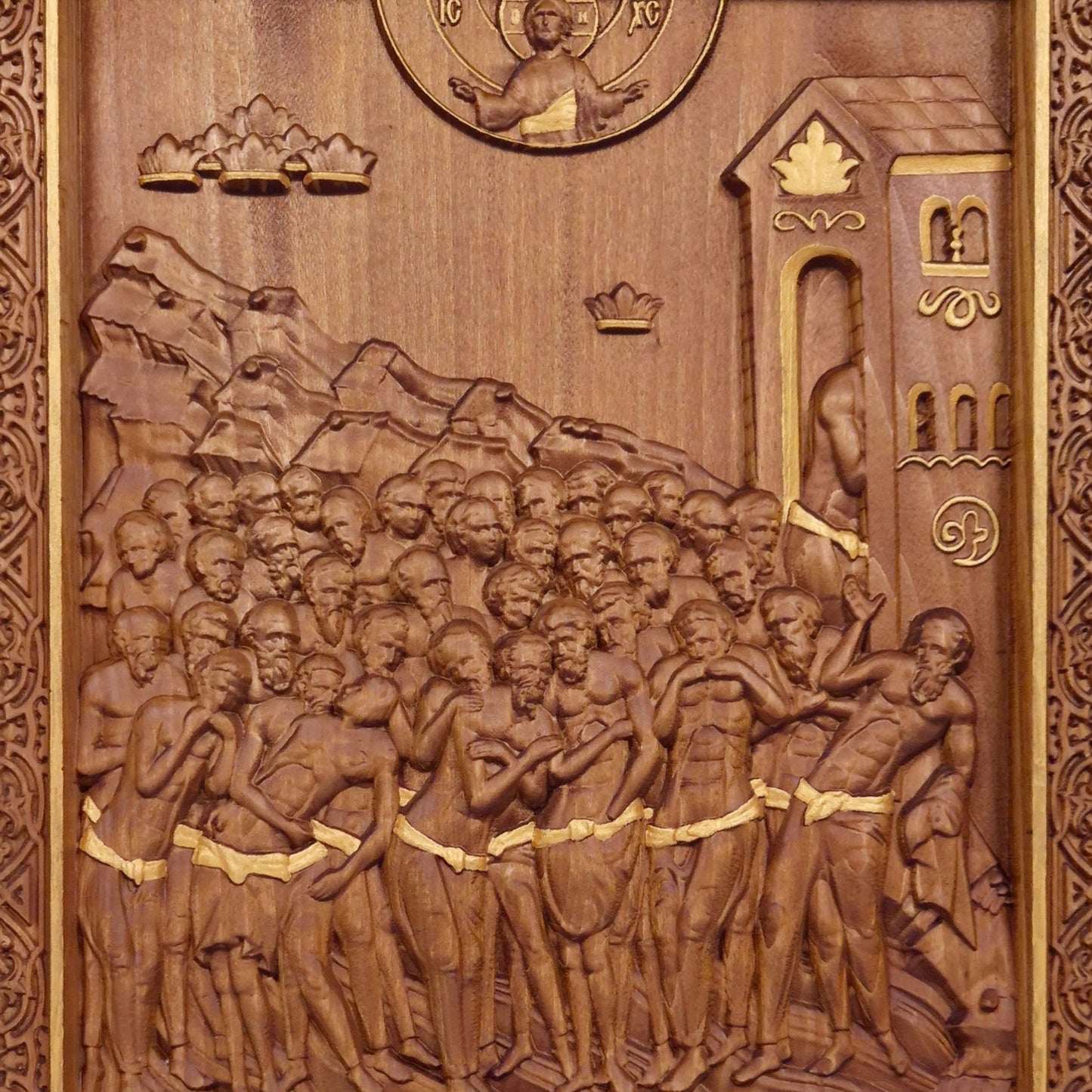 Forty Martyrs of Sebaste Wooden Carved Handcrafted Christian Religious Icon. Byzantine Home Wall Art Decor Gift. Orthodox Greek Woodcarving Sculpture.