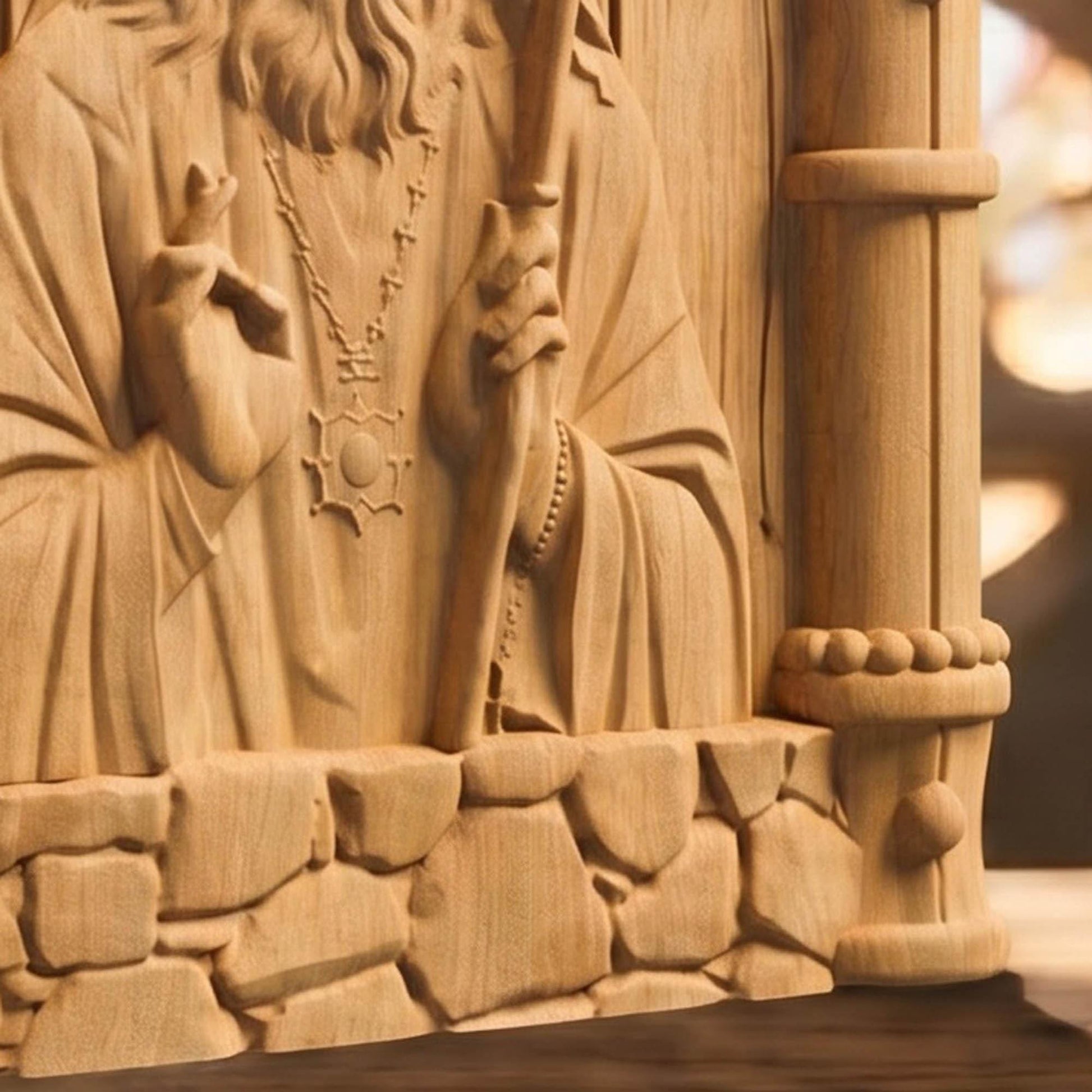 Saint John Maximovitch Wooden Carved Handmade Christian Icon Patron Saint of Orphans Left Side Natural Wood Color Cretan Holy Carvings