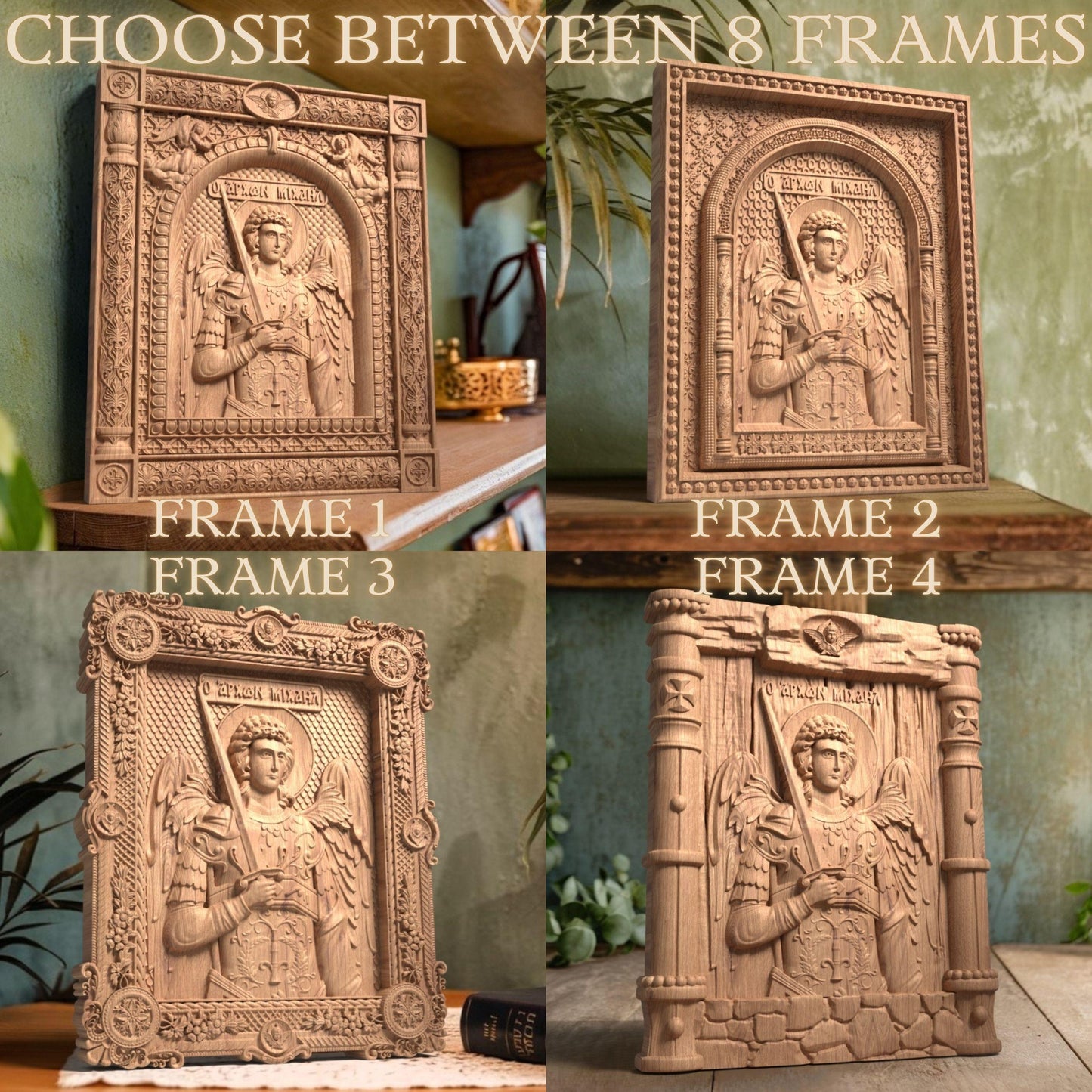 Αrchangel Michael Wooden Carved Handcrafted Christian Religious Icon. Byzantine Home Wall Art Decor Gift. Orthodox Greek Woodcarving Sculpture.