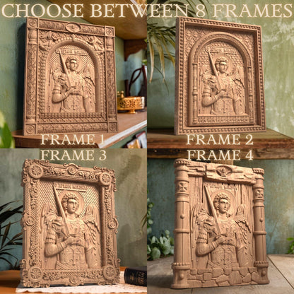 Αrchangel Michael Wooden Carved Handcrafted Christian Religious Icon. Byzantine Home Wall Art Decor Gift. Orthodox Greek Woodcarving Sculpture.