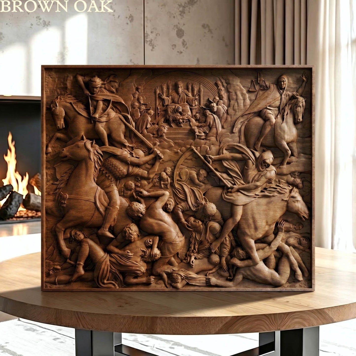 The Four Riders of the Apocalypse Wooden Bas Relief | Wood Panel Art | Sculptural Gift Idea