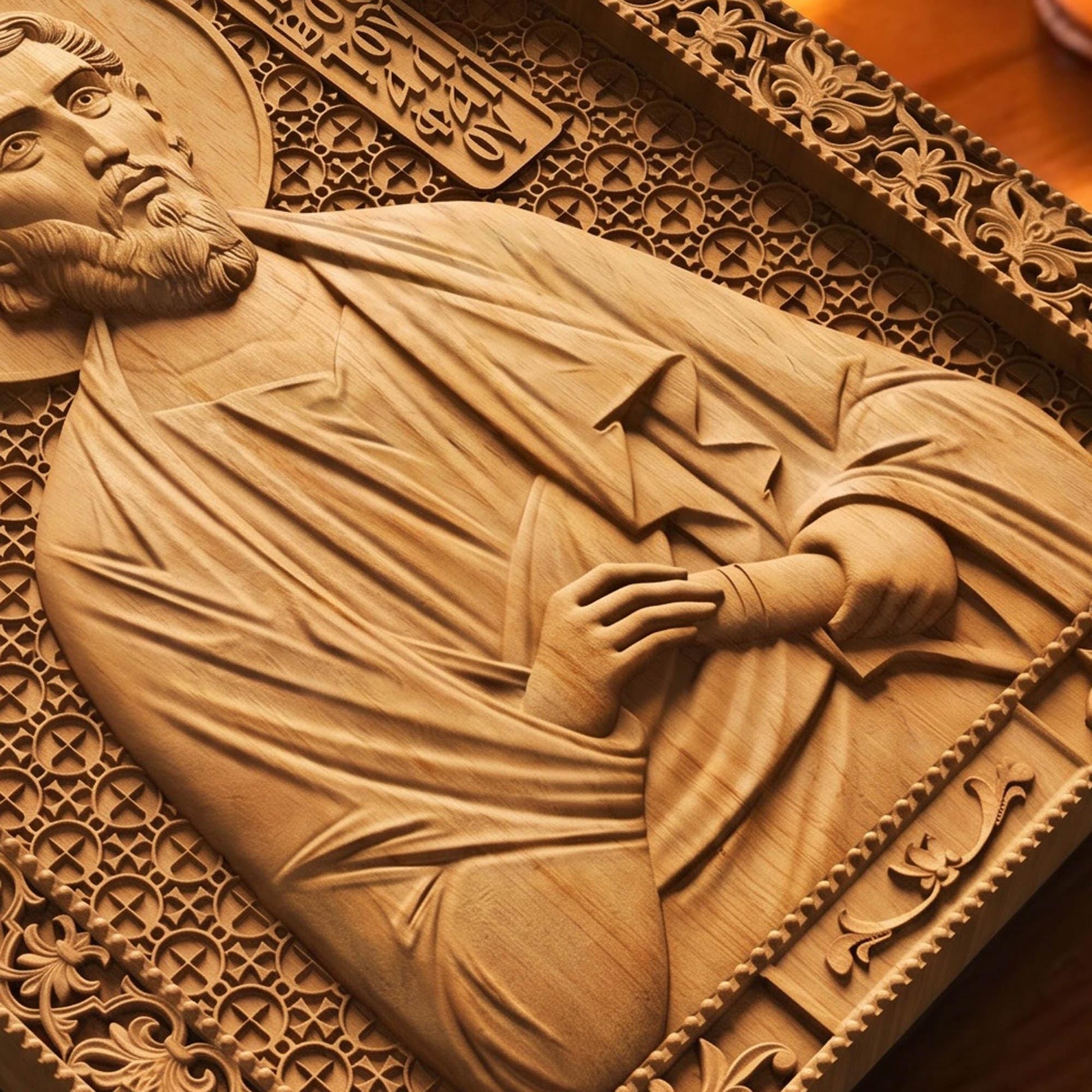 Saint James of Alphaeus the Apostle Wooden Carved Handmade Christian Icon Patron Saint of Pharmacists Flat Side Natural Wood Color Cretan Holy Carvings